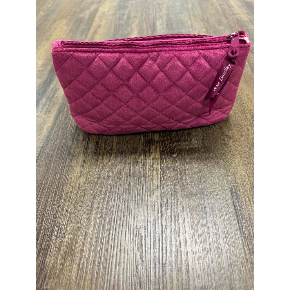 Vera Bradley Quilted Velvet Cosmetic Bag Magenta Pink Travel Makeup Organizer